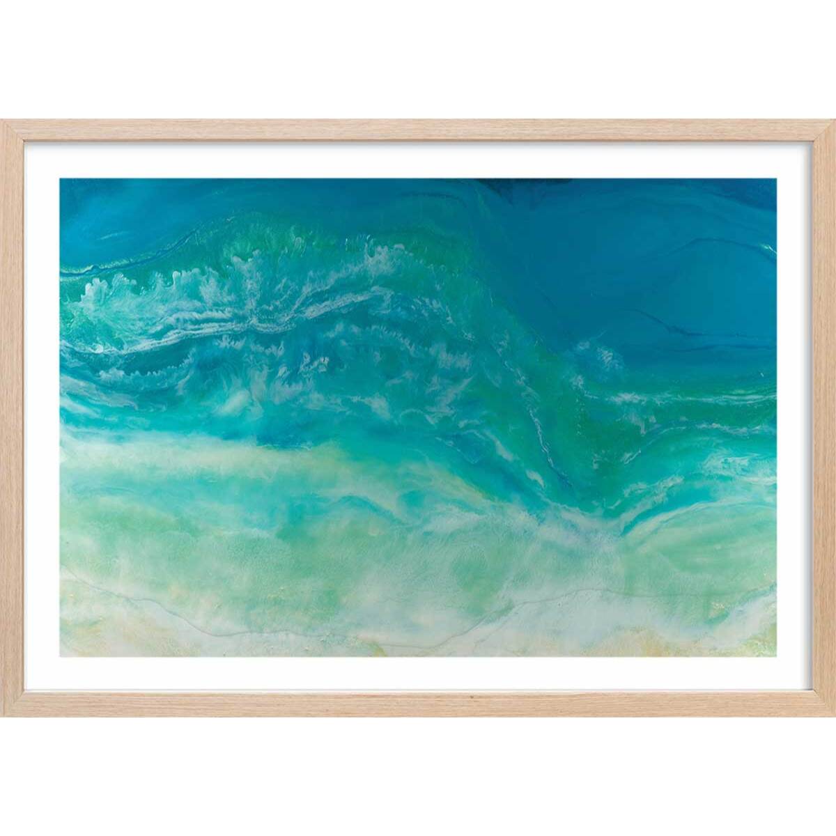 Poster bleu fluide Affiche + cadre en bois - Chêne