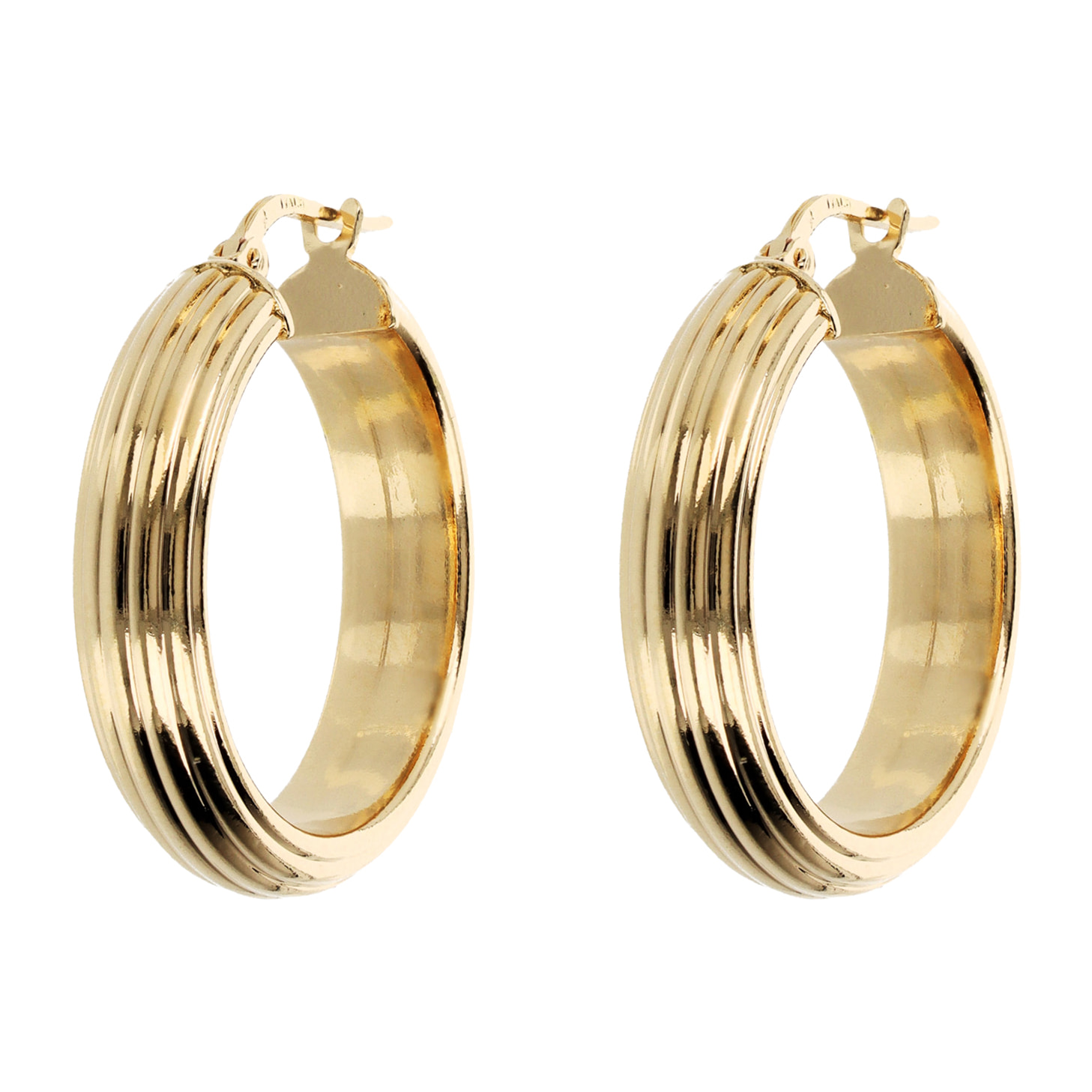 Orecchini a Cerchio Rigati placcati Oro Giallo 18Kt Diametro 2.5cm