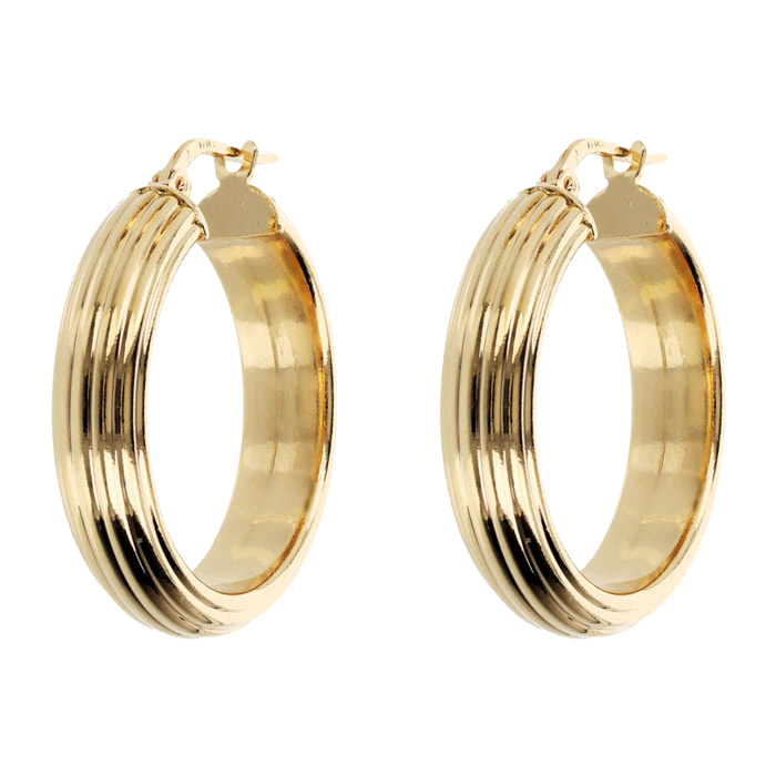 Orecchini a Cerchio Rigati placcati Oro Giallo 18Kt Diametro 2.5cm