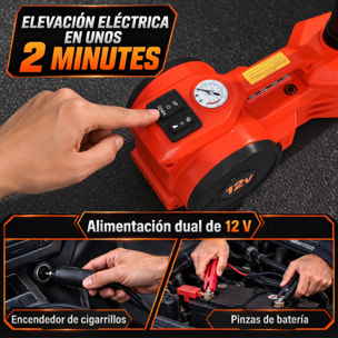 HOMCOM Kit de Gato Hidráulico Eléctrico de 5T 12V, Elevador de Coche Automático 155-450 mm, Gato Elevador con Bomba Aire, Llave Hexagonal, Martillo de Seguridad y Maletín Reflectante para SUV y Sedán