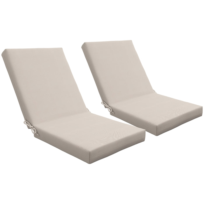 Lot de 2 coussins galettes de chaise de jardin - dim. 112L x 51l x ép. 8 cm - cordons attache - polyester déperlant beige