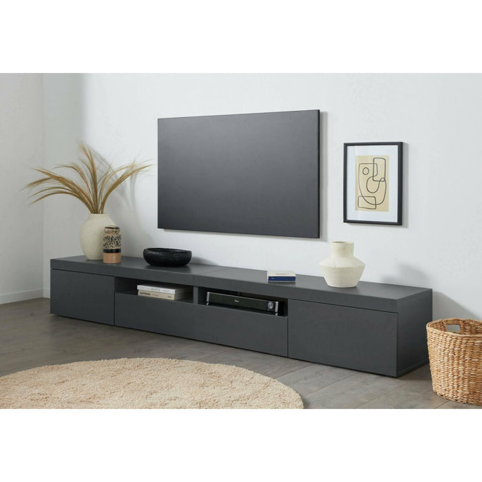 Mobile porta TV Dconsigl, Credenza bassa da soggiorno a 3 ante, Base porta TV, 240x40h35 cm, Antracite