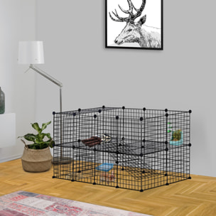 Cage parc enclos pour animaux domestiques L 146 x l 73 x H 73 cm modulable 2 niveaux 36 panneaux bords arrondis fil métallique noir