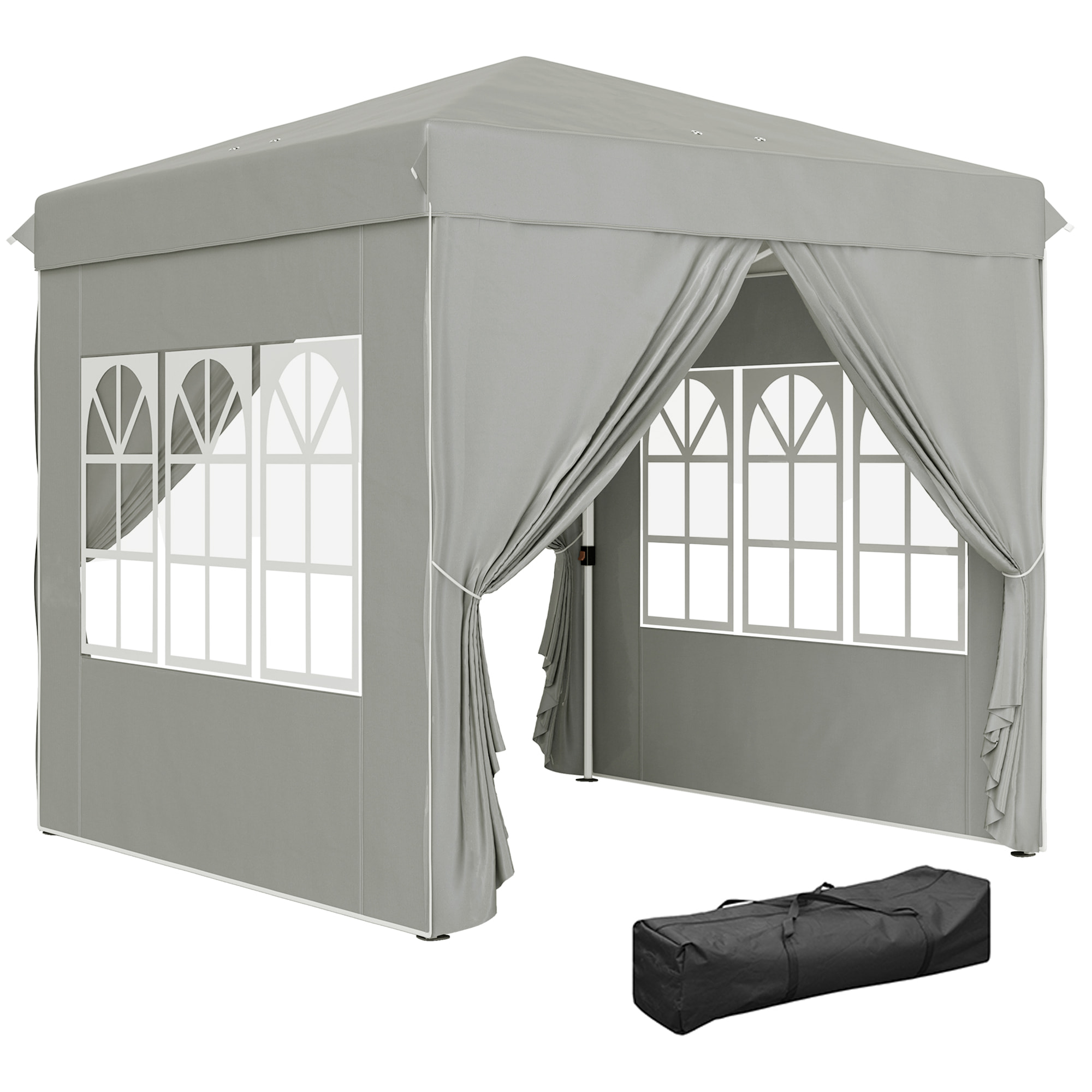 Carpa Plegable 2,5x2,5 m, Pop-up, Cenador Pabellón de Jardín con Altura Ajustable 3 Niveles, 4 Paredes Laterales, Ventanas y Bolsa Transporte, UPF50+, Impermeable para Fiestas, Exterior, Gris