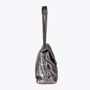 Borsa trapuntata metallica con patta