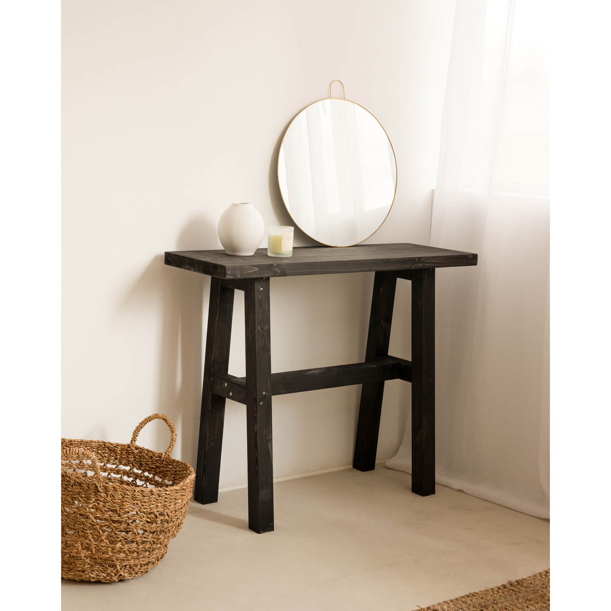 Console en bois massif en noir de 100x80cm Hauteur: 80 Longueur: 100 Largeur: 35