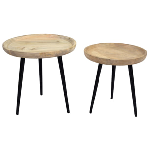 Tables basses gigognes rondes bois manguier massif et métal noir (lot de 2) PYTA