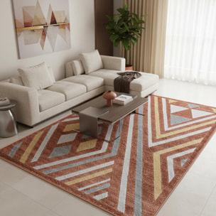 Tapis Koco géométrique, orange jaune et beige