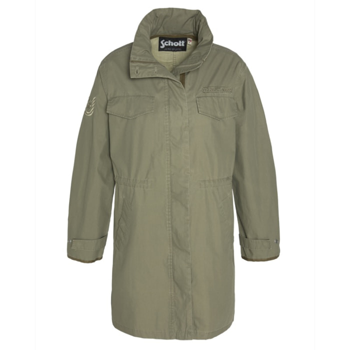 JKTM-1950W HOODED ARMY PARKA IN WASHED COTTON/NYLON WITH  CHEST & SLEEVE EMBROIDERIES 72% COTTON 28% NYLON Cachi