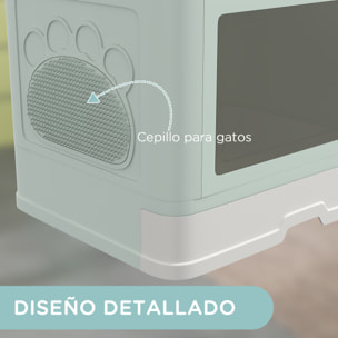 Arenero para Gatos Cubierto Caja de Arena Desmontable con Bandeja Extraíble Pala Caja de Almacenaje Cepillo 2 Puertas Entrada Principal y Salida Superior 48,5x38x36,5 cm Verde Claro y Blanco