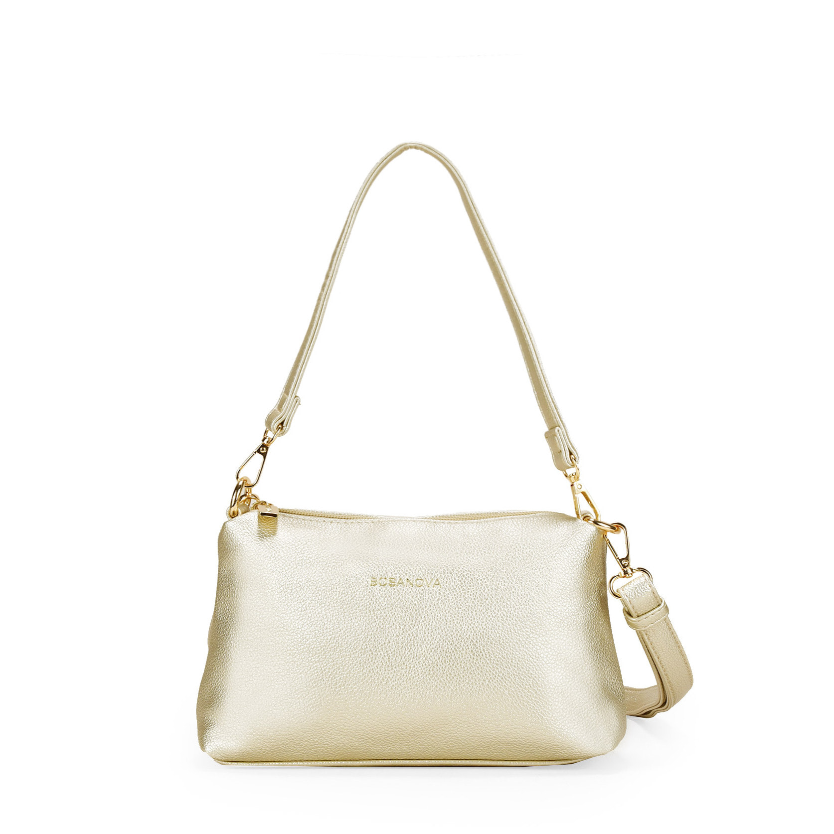 Bolso de hombro dorado con cremallera