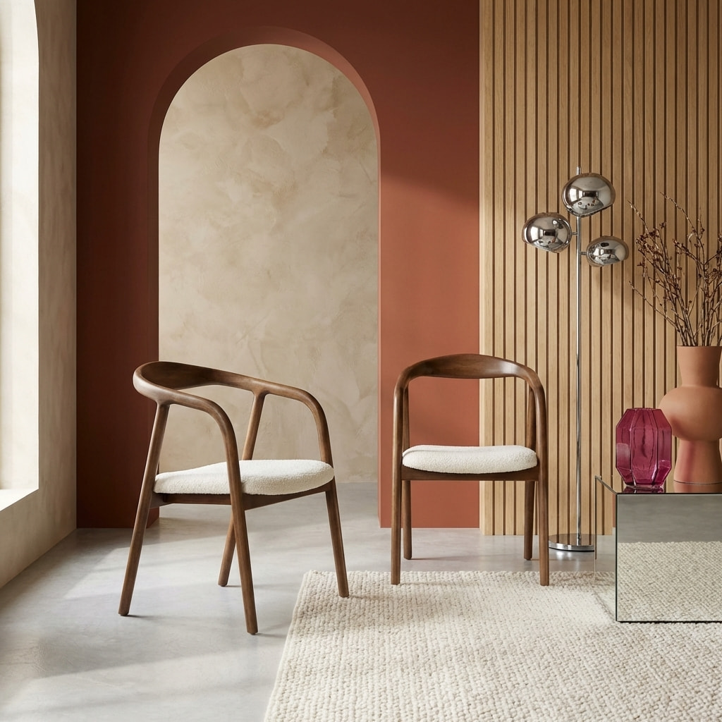 Fauteuil bois d'hévéa et bouclette (lot de 2) SARA