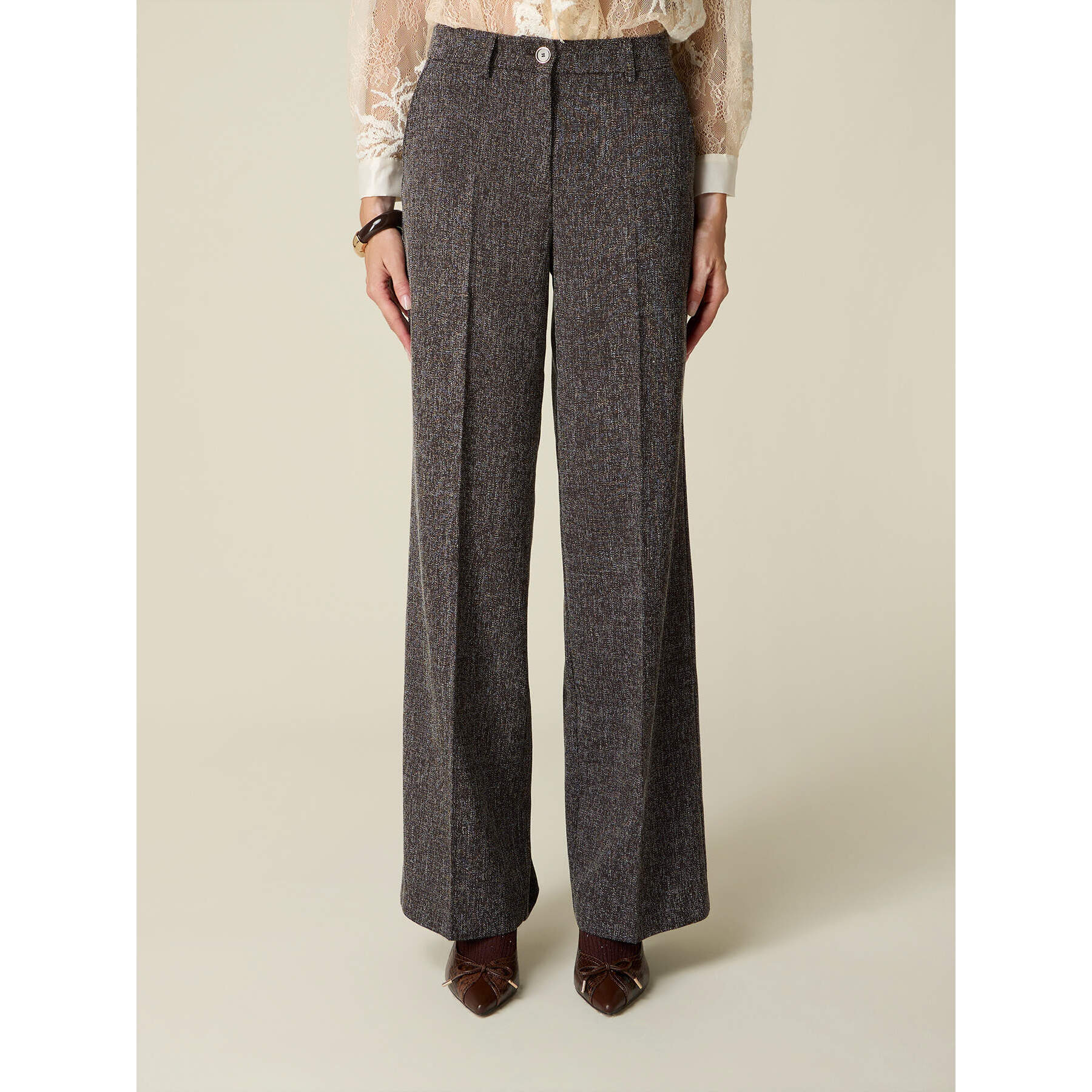 Oltre - Pantaloni palazzo in tessuto misto viscosa - Multicolor