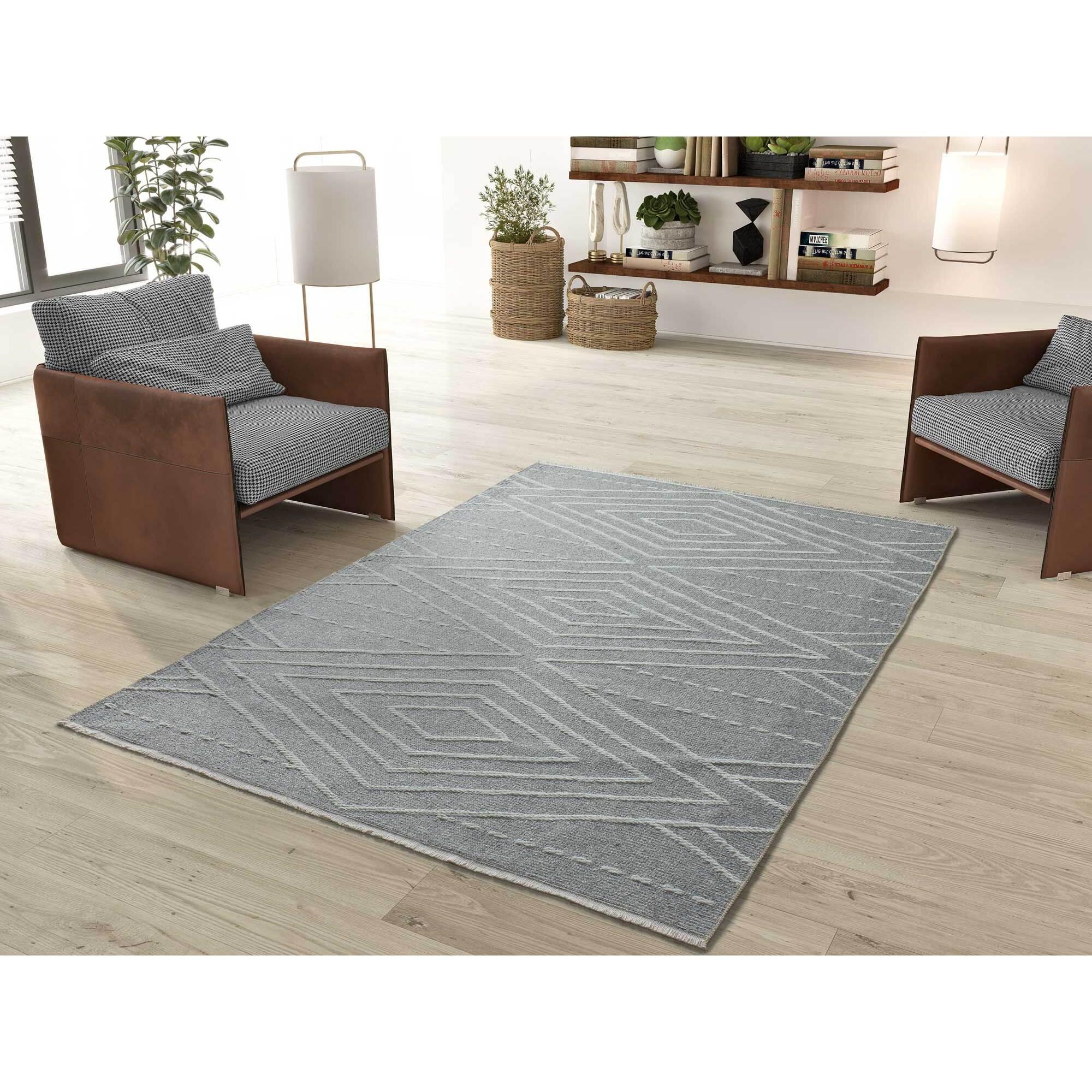 LUX Alfombra geométrica en estilo étnico en color gris, varias medidas disponibles.