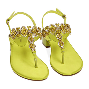 Sandalias planas de raso cedro, tacón de 3,5 cm