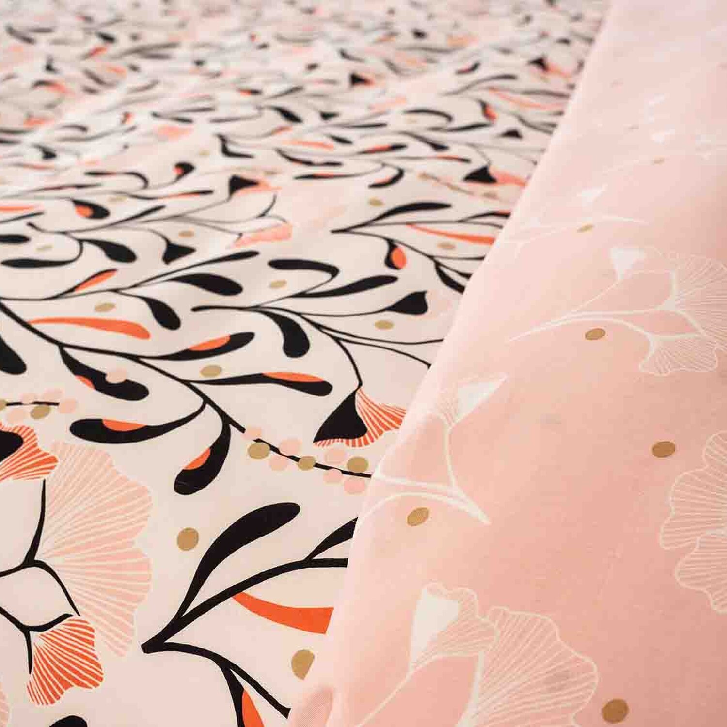 Parure housse de couette imprimé 100% satin de coton - joy - rose