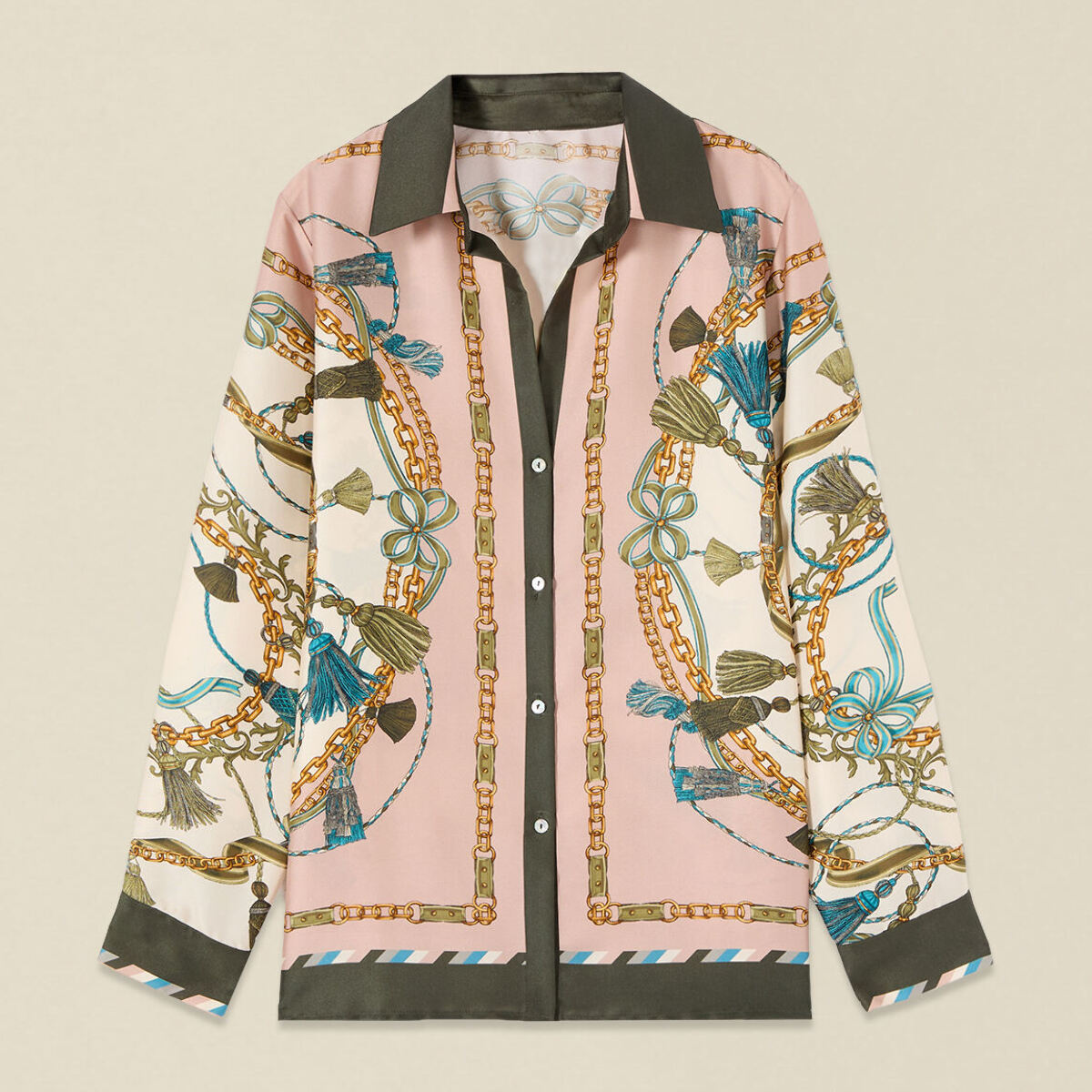 Oltre - Camicia in raso misto seta fantasia - Rosa