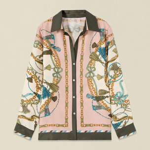 Oltre - Camicia in raso misto seta fantasia - Rosa