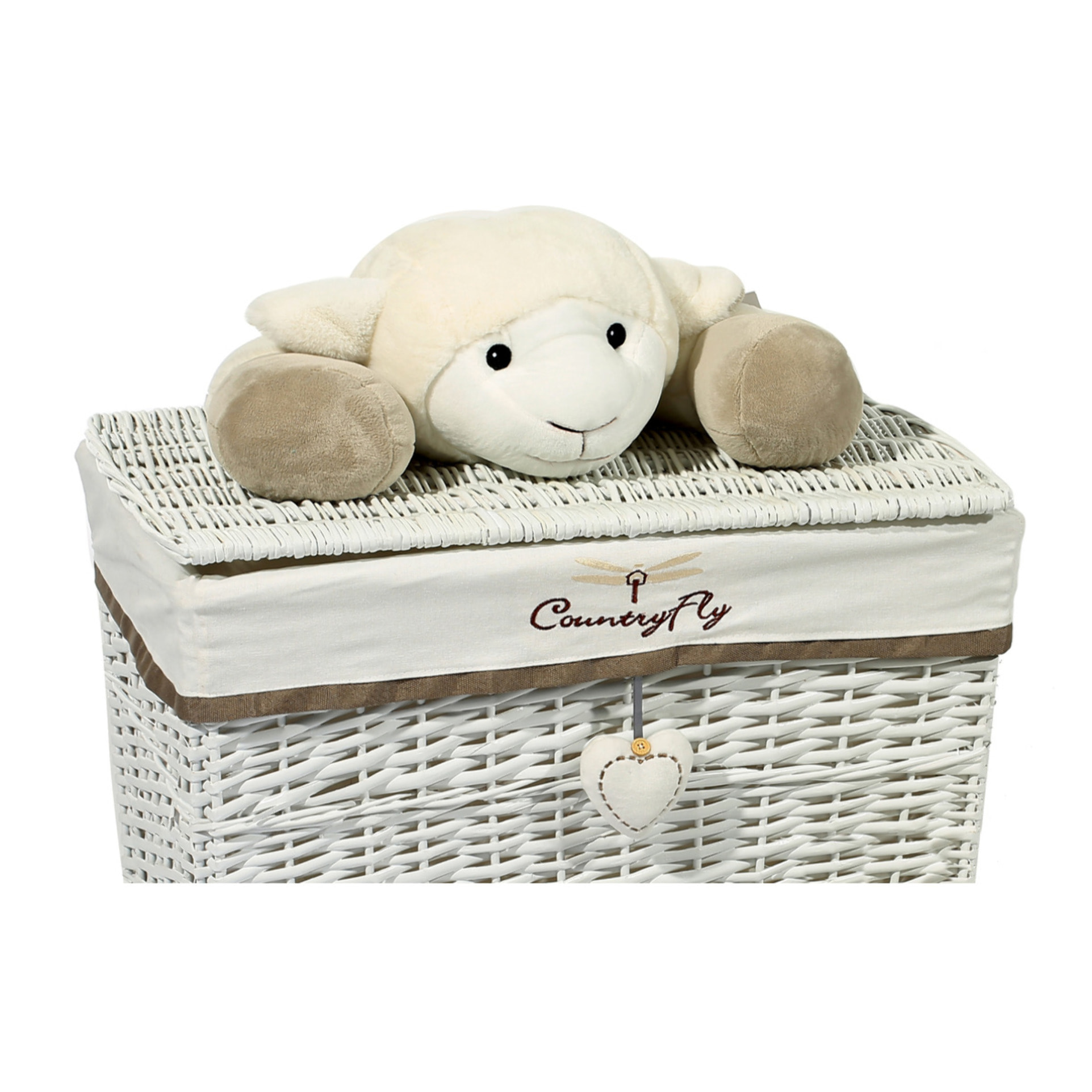 Set 5 cesti in vimini bianco Sheep I con baule portaoggetti, tema pecorella