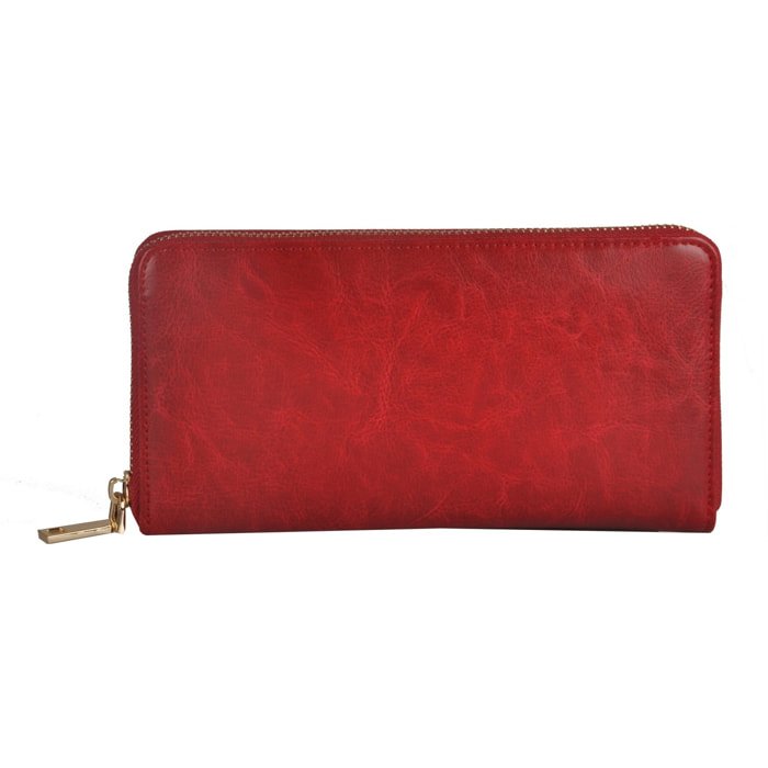 Portafogli Donna colore Rosso-in pelle Made in Italy L20 cm X W10 cm X H2 cmcm