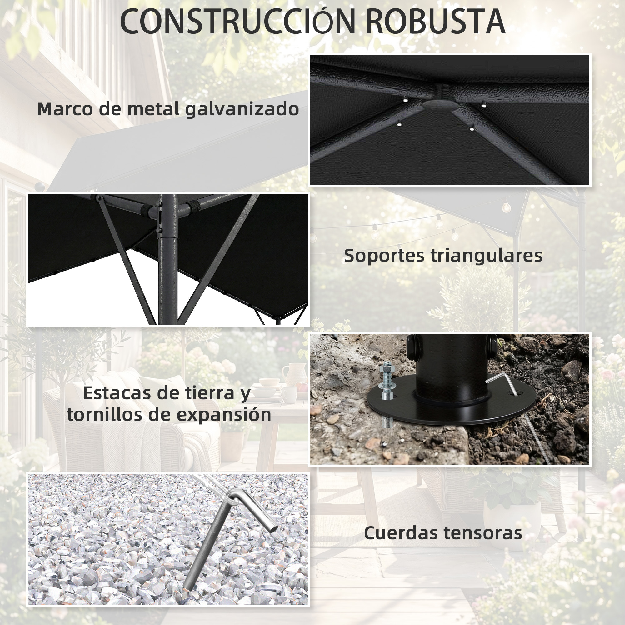 Pérgola de Jardín 3x3 m, Cenador de Jardín con Techo Inclinado, Dosel UPF30+ y Estructura de Metal Galvanizado, Pabellón para Exterior, Patio, Terraza, Gris Oscuro