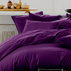 Housse de couette 100% lin lavé prune