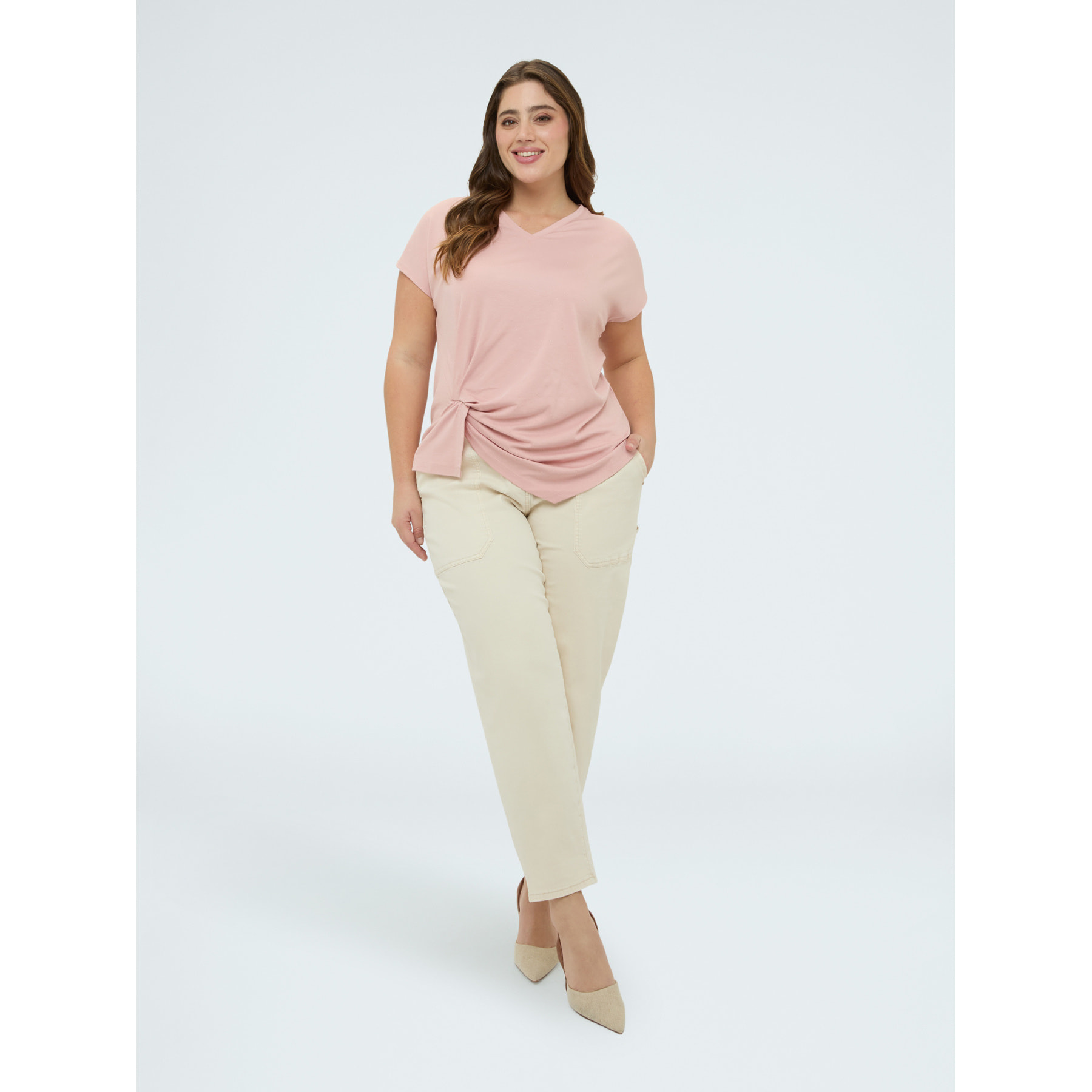 Fiorella Rubino - Camiseta con drapeado y destellos de luz - Rosa cipria