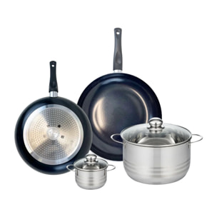 Ensemble de 2 Poêles de cuisson 28 et 32 cm et 2 faitouts 12 et 24 cm Elo Prima Brillant