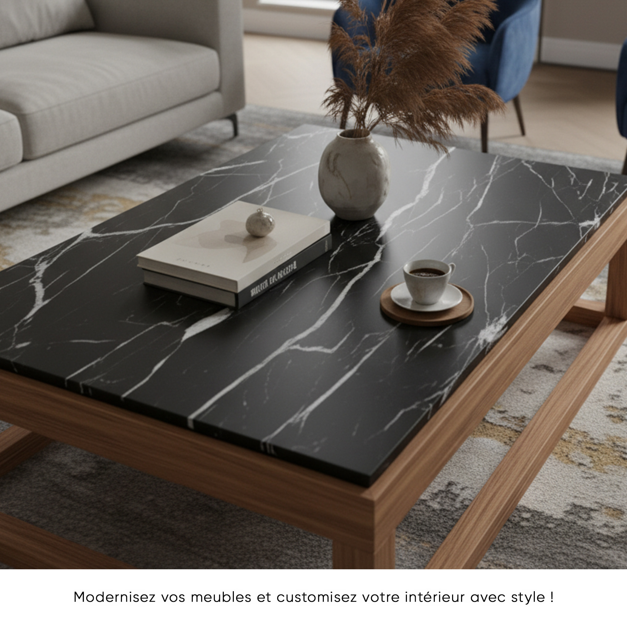 Rouleau adhésif marbre noir et blanc au mètre - Autocollants Revêtement Adhésif Cuisine Meubles Salle de bain