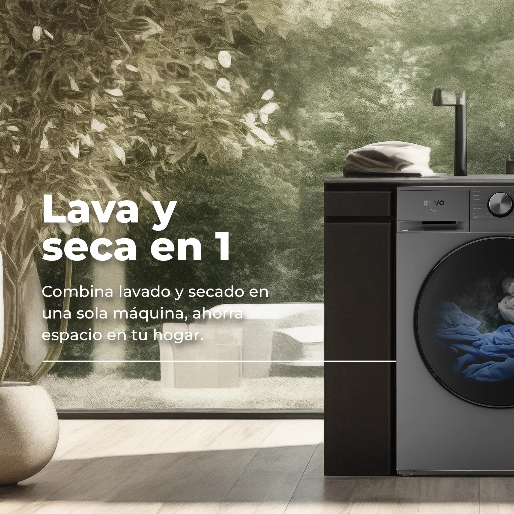 EVVO Lavadora-secadora Nova 10/7X, 10+7 kg, 1350 rpm, Clase A, inverter, vapor Steam Wash, ePROTECT, 14 programas, 15’ rápido, inox