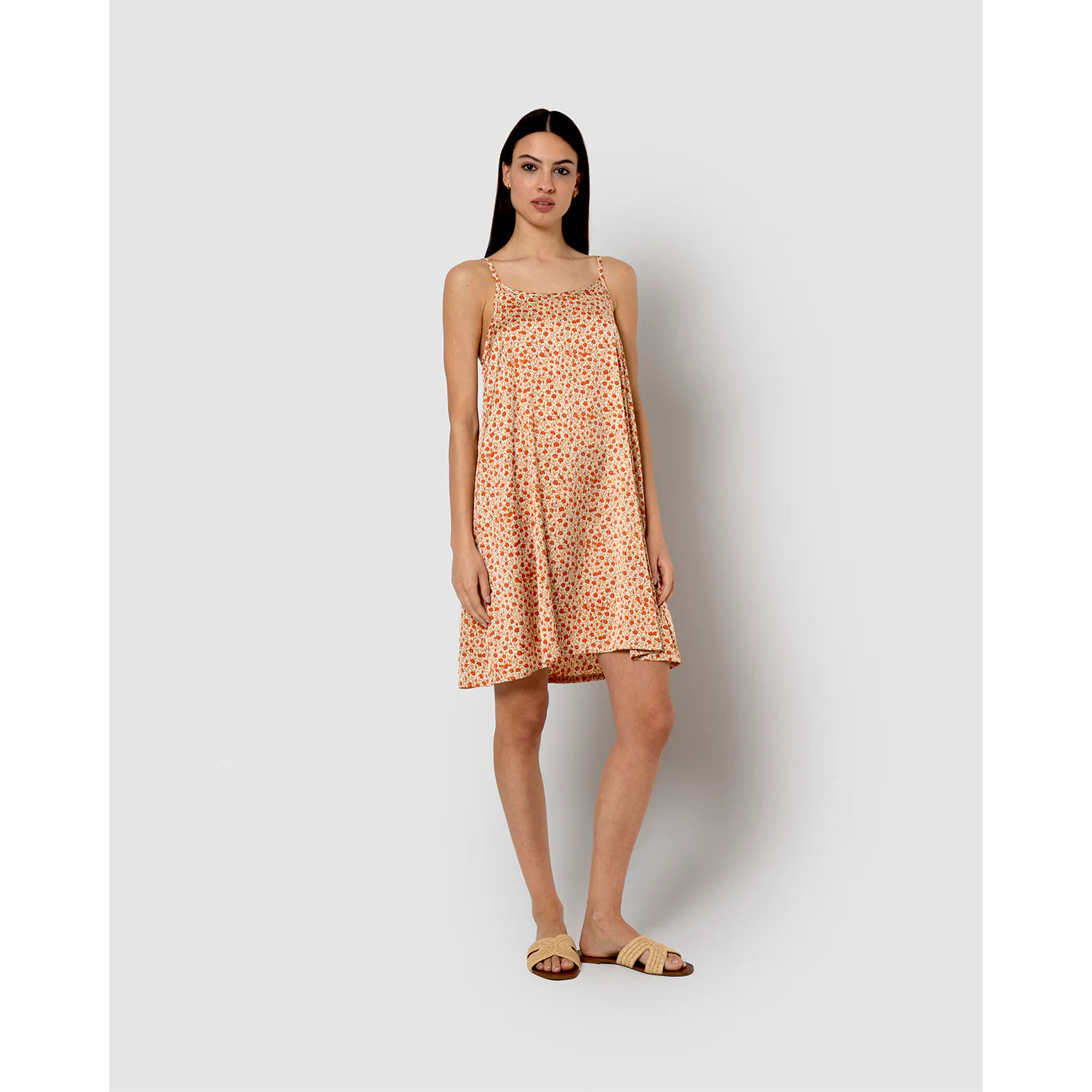Vestido corto satén vergara teja