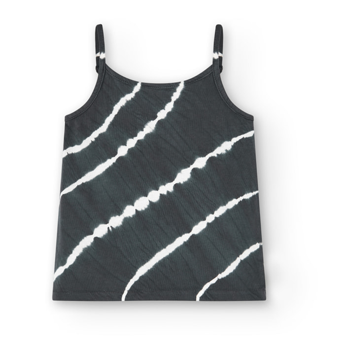 Camiseta de tirantes niña, estampado, gris oscuro