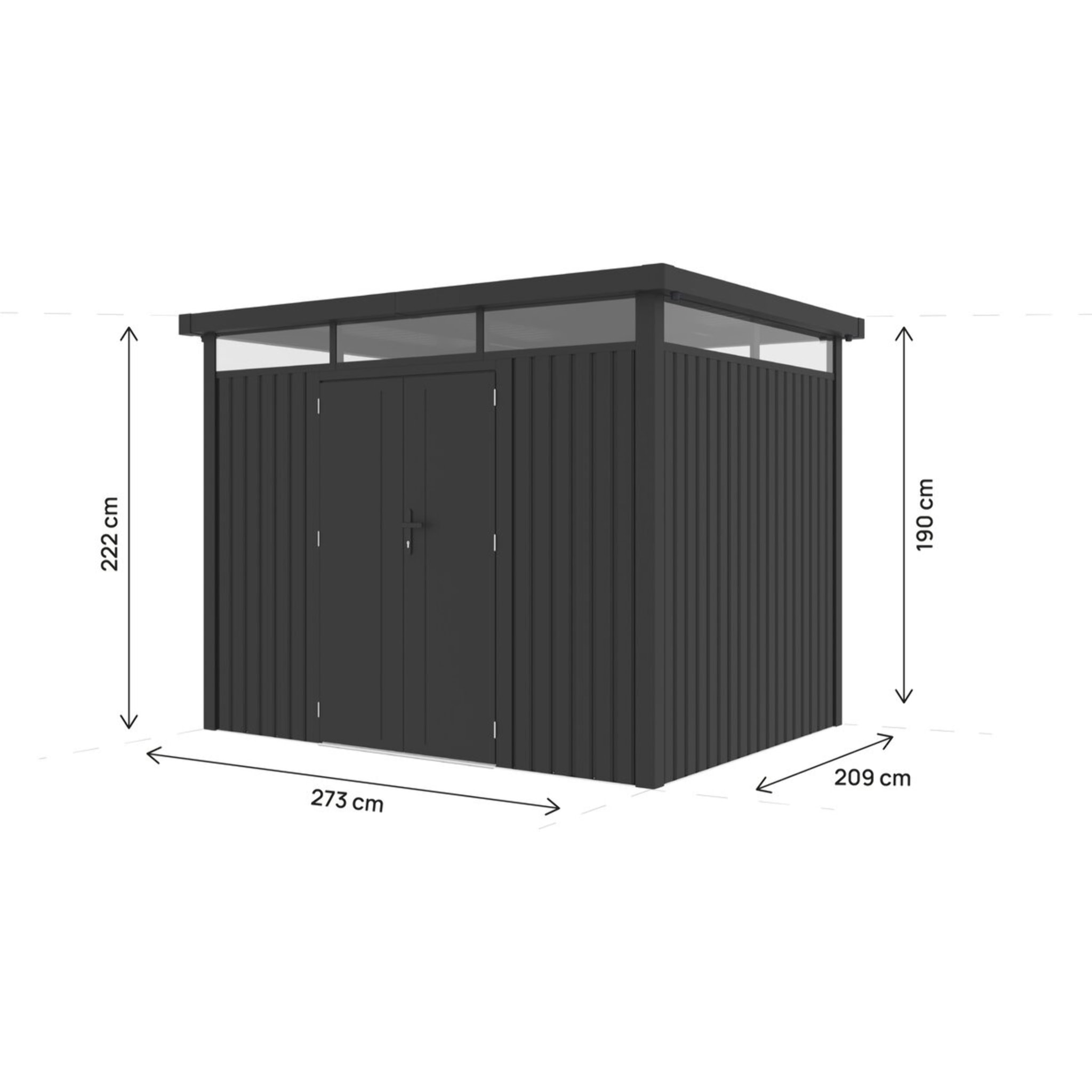 Abri de jardin métal premium avec toit plat et porte battante "Lexinton" - 6,76 m² - Gris