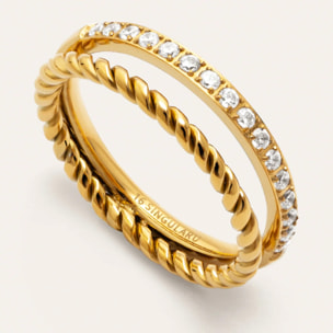 Anillo Doble Tressia Spark Acero Baño Oro