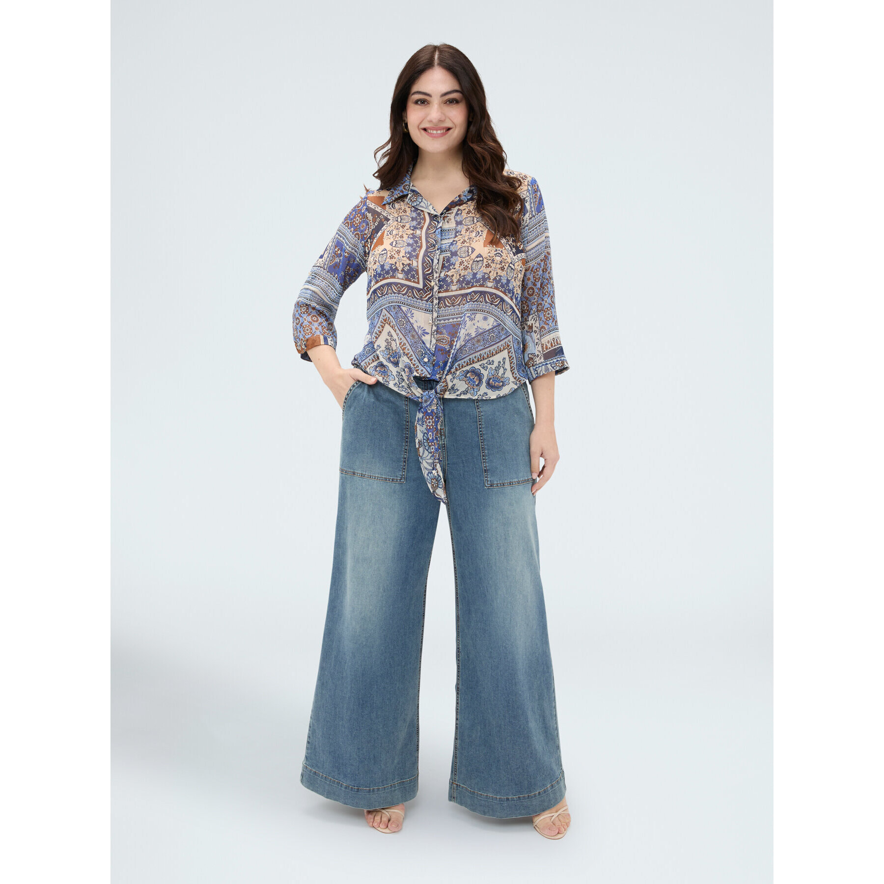 Fiorella Rubino - Blusa stampa foulard in mussola viscosa - Blu