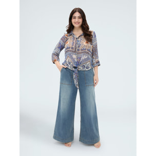 Fiorella Rubino - Blusa stampa foulard in mussola viscosa - Blu