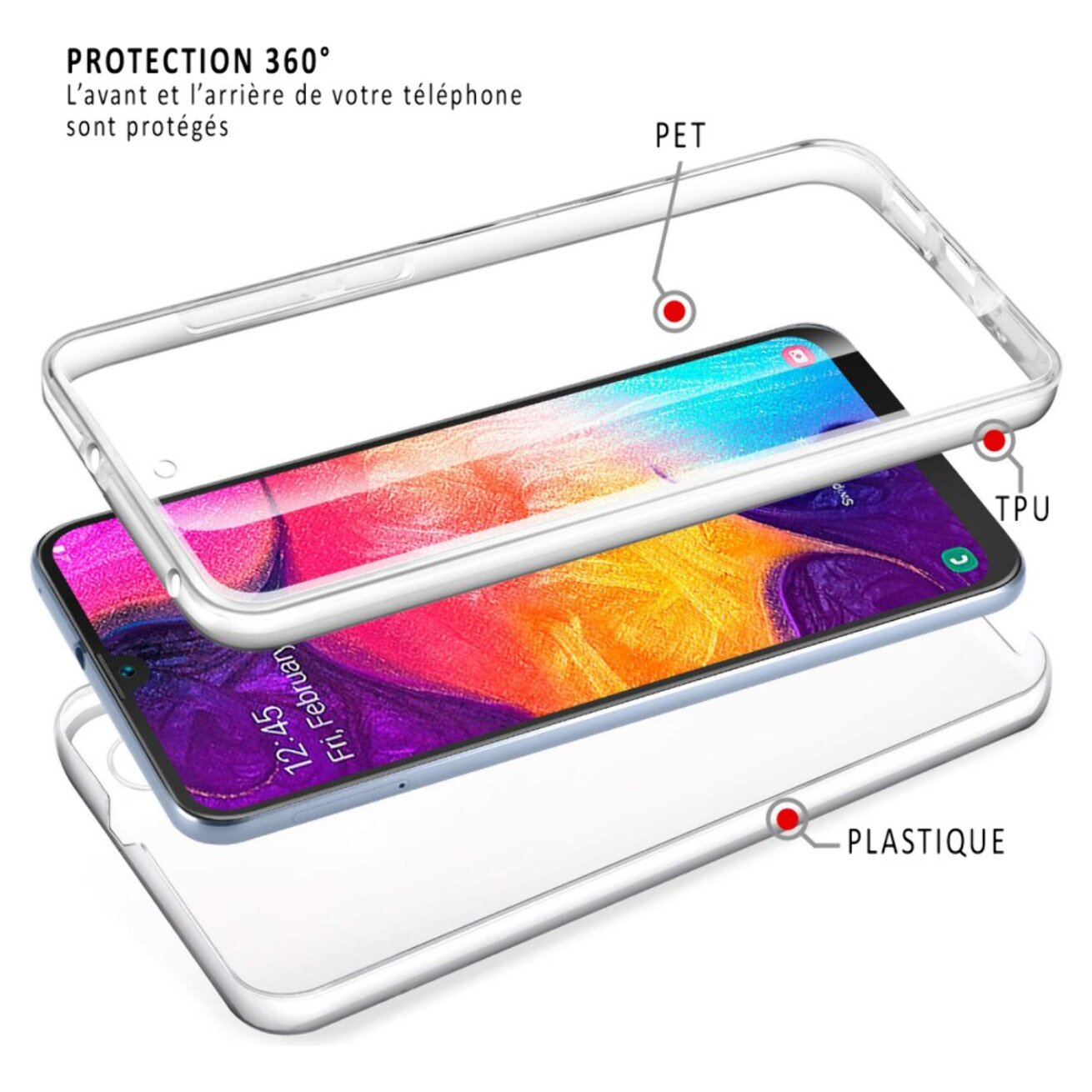 Coque Samsung Galaxy A50 360° intégrale protection avant arrière silicone transparente