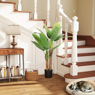 Plante artificielle bananier H.120 cm - grand réalisme - 15 feuilles - mousse effet lichen pots inclus