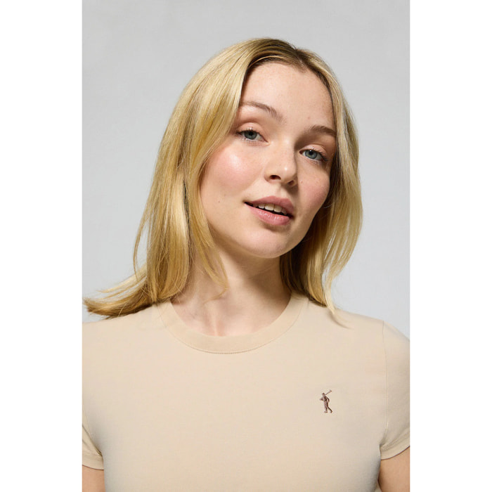 Maglietta beige a maniche corte con logo Rigby Go ricamato