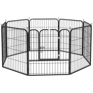 Parque para Mascotas Perros 8 Vallas 79x79 cm Corral Plegable con Puerta y Doble Pestillo Paneles Metálicos Cerca de Entrenamiento Negro