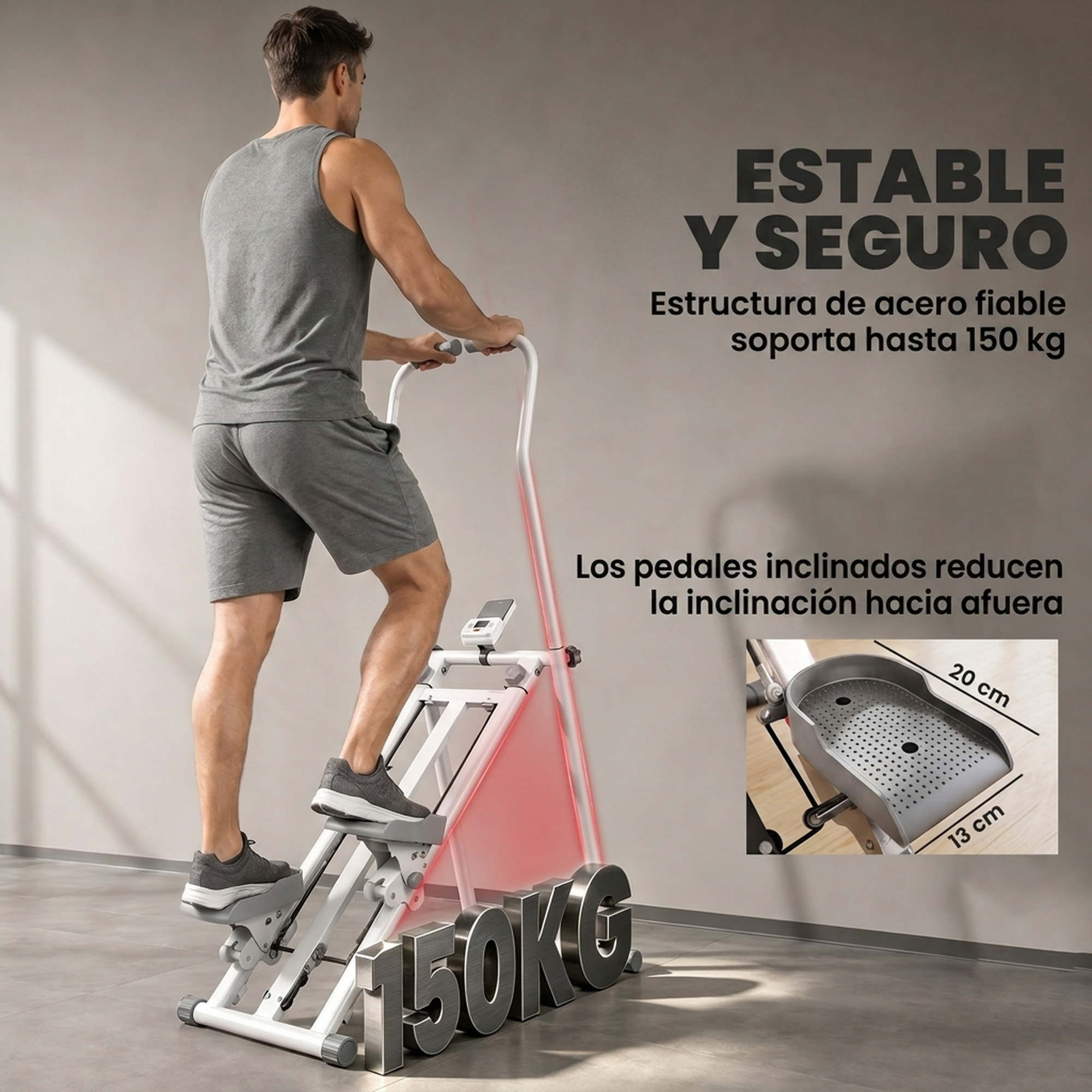 SPORTNOW Stepper de Escalera Plegable con 3 Niveles de Resistencia, Escaladora Vertical con Manillar Ajustable, Máquina de Subir Escaleras con Monitor LCD y Soporte para Móvil, Carga 150 kg para Casa