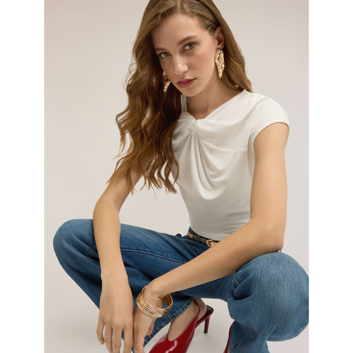 Motivi - Top de punto con nudo - Blanco