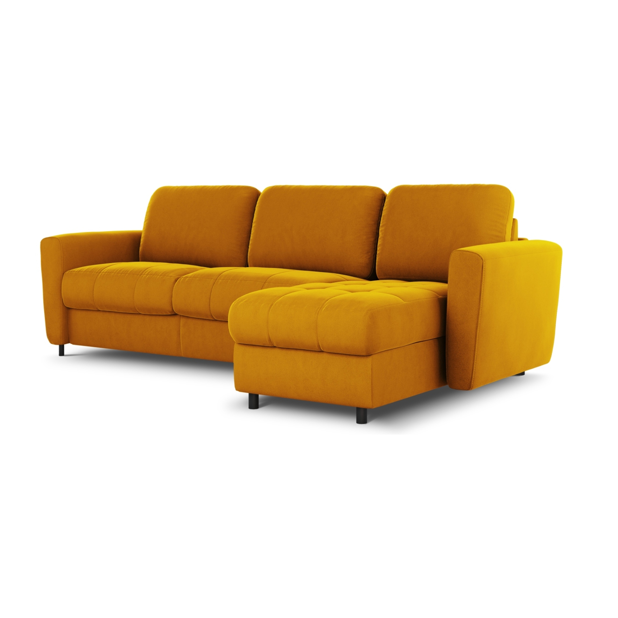 Canapé d'angle droit convertible avec coffre de rangement "Audra" 4 places en velours jaune