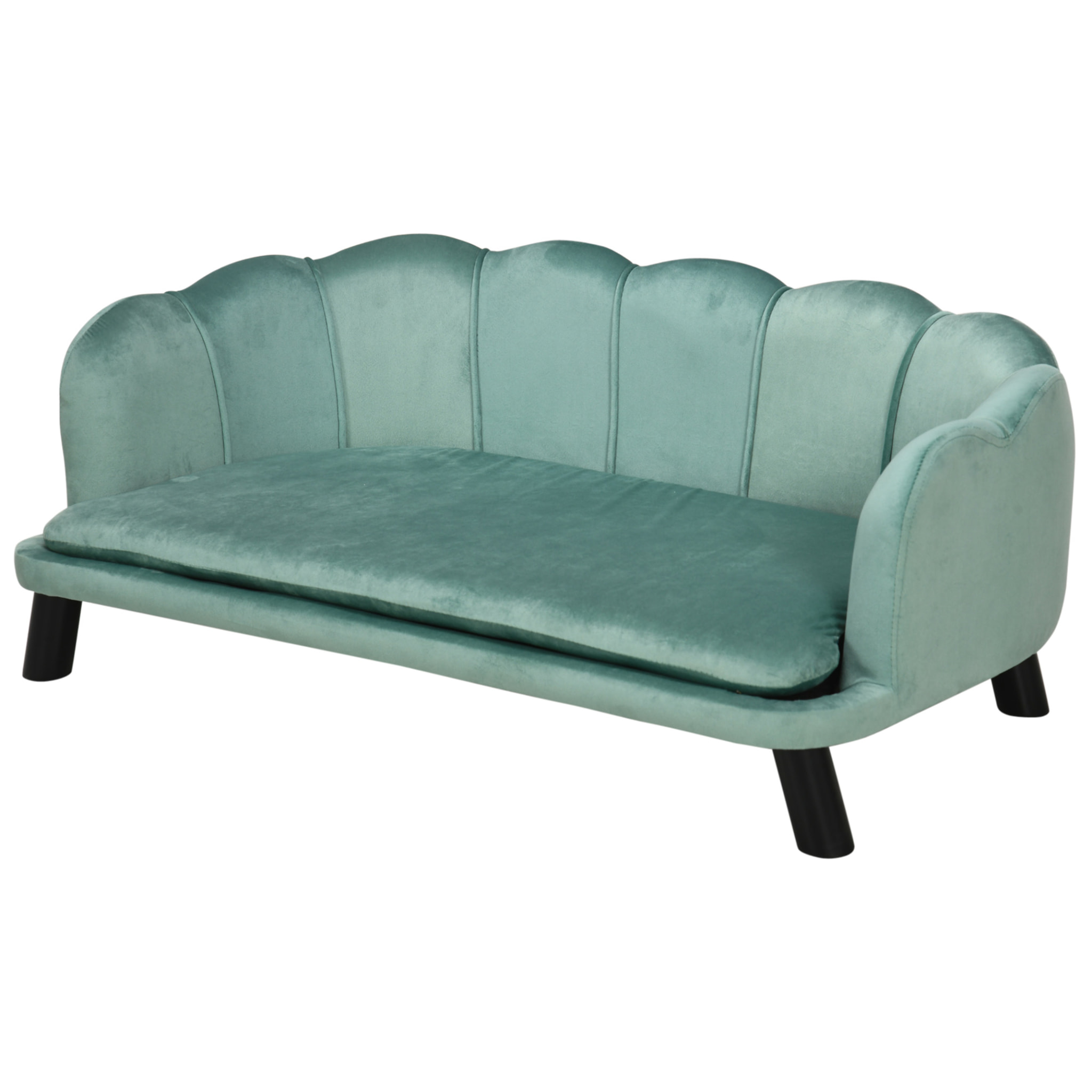 Canapé chien lit pour chien chat design contemporain coquillage dim. 98L x 60l x 35H cm coussin moelleux velours vert