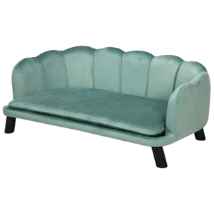 Canapé chien lit pour chien chat design contemporain coquillage dim. 98L x 60l x 35H cm coussin moelleux velours vert
