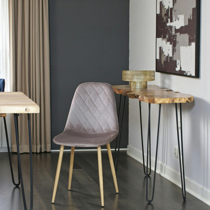 Chaise capitonnée velours gris taupe HAWAI (lot de 2)