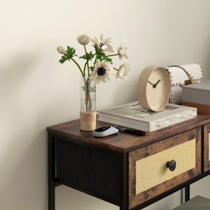 Mesa Consola Mueble para Recibidor con Estante Abierto y 2 Cajones Frontales de Ratán Consola para Recibidor Entrada Pasillo 80x30x75 cm Marrón Rústico