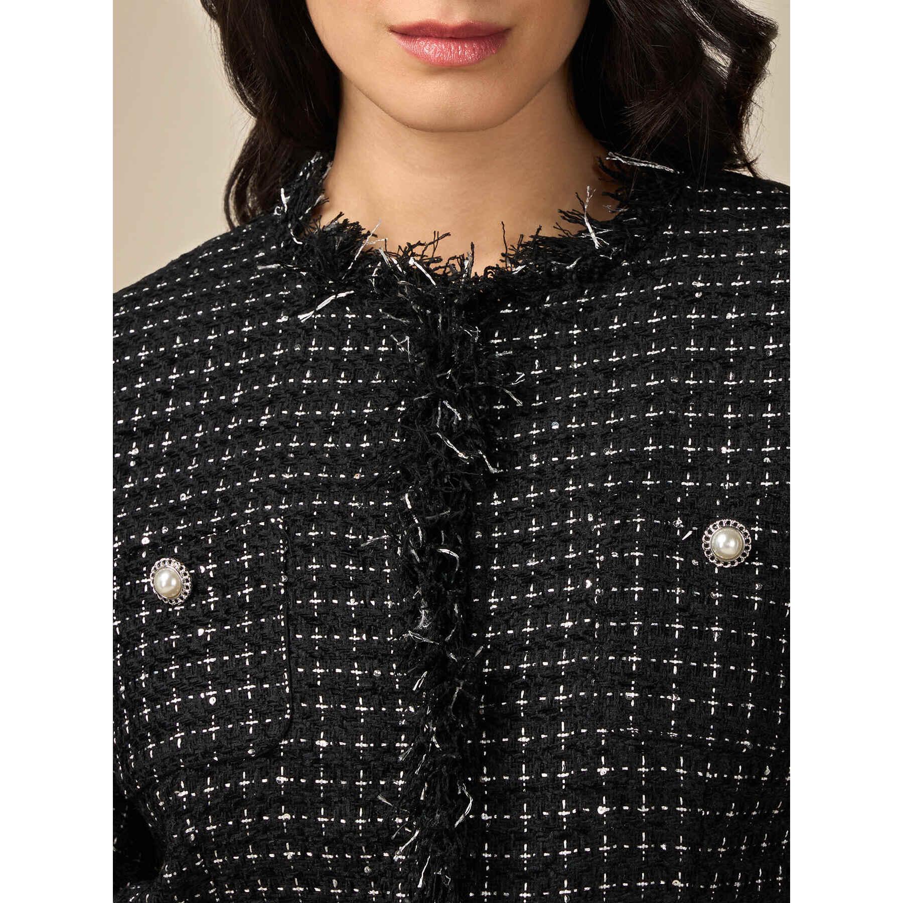 Oltre - Chaqueta boxy de tweed - Negro