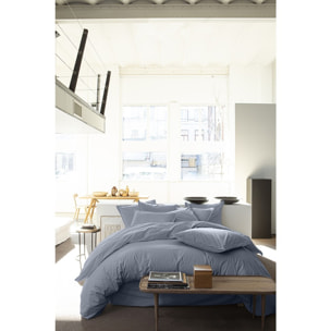 Paire de Taies d'oreiller percale de coton bleu anthracite