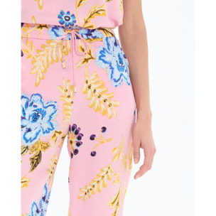Jogger in raso con stampa floreale